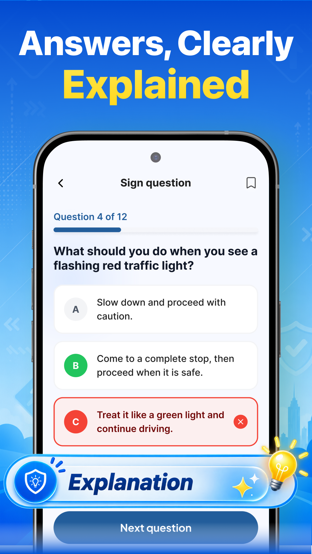Practice question with answer feedback and explanation
